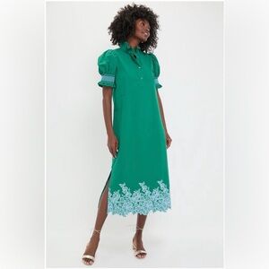 HYACINTH HOUSE Green & Baby Blue Embroidery Eliza Midi Dress
Size S. NWT